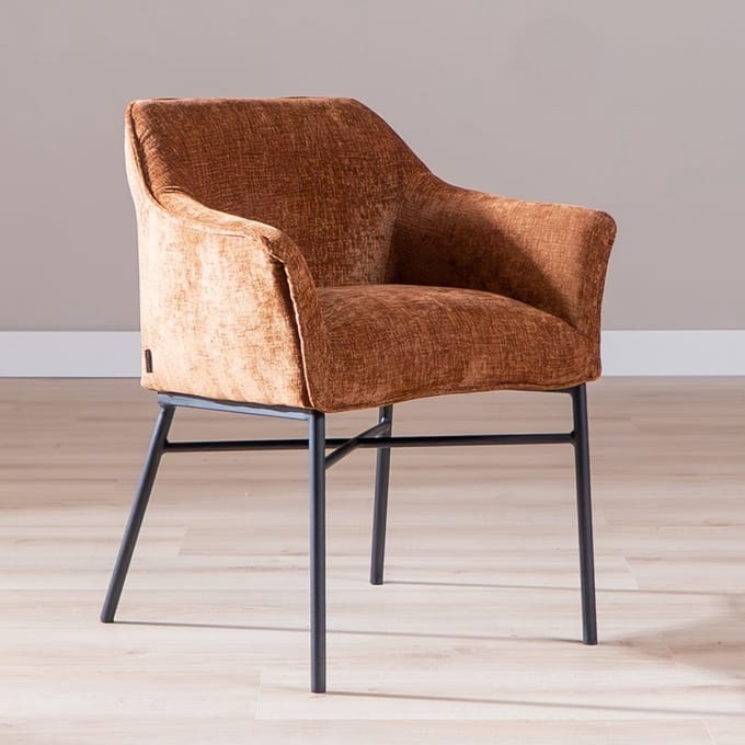 Bronx71® Eetkamerstoel Nubo chenille koper - stoel