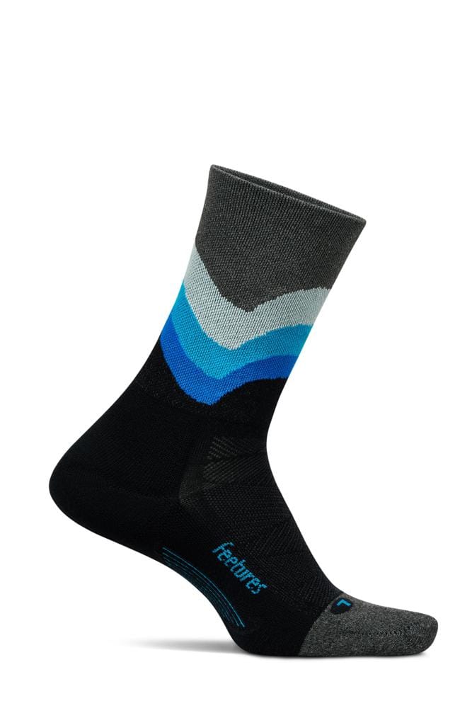 Feetures - Elite Light Cushion Mini Crew Black Swell - Zwart-Blauw-Grijs / MEDIUM