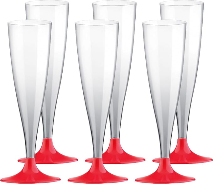 Santex Champagneglazen - 20x - plastic - 140 ml - rood - herbruikbaar