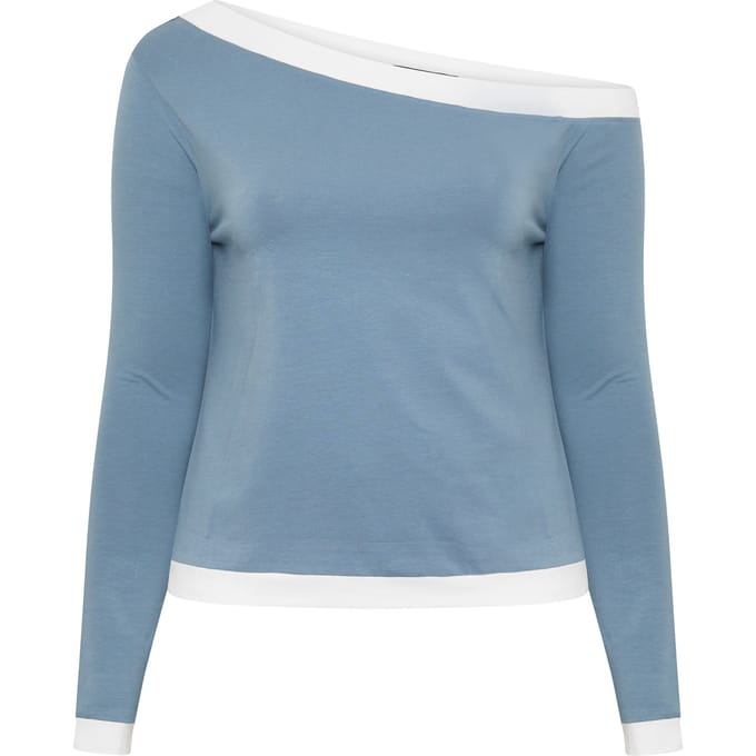 Limited Collection Blauwe Contrasterende Top Met Blote Schouders Size 48