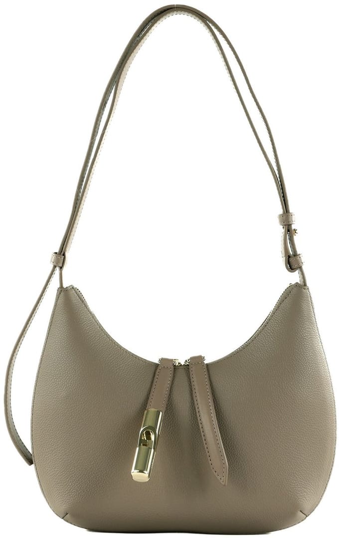 FURLA Leren Schoudertas Goccia Shoulder Bag Stucco Gray + Mauve Grijs