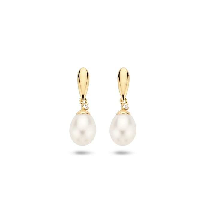 Marie Celeste oorhangers parel en zirkonia - 7.5 - Goud
