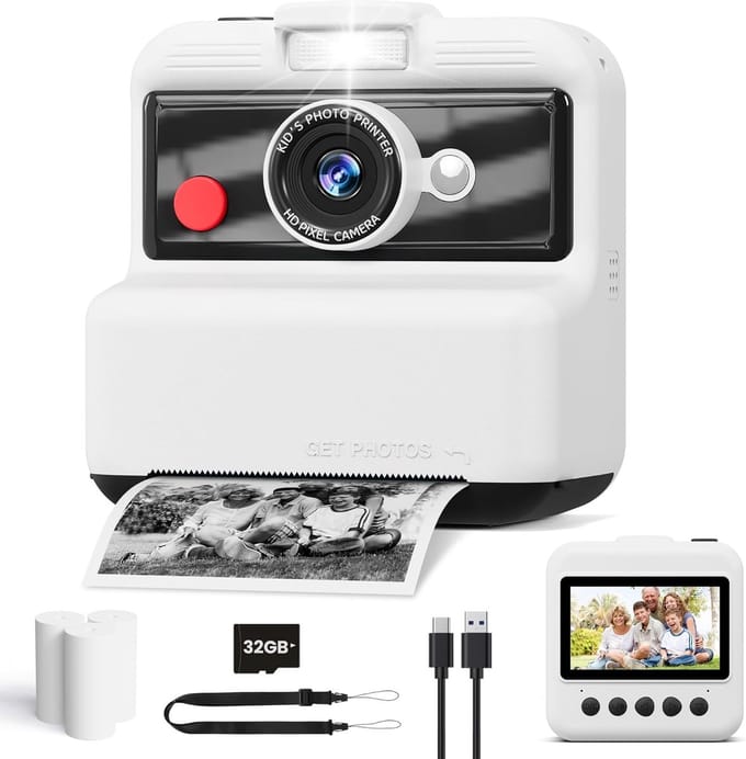 Kinder Camera - Direct Print Camera - Herinneringen Vastleggen - 48MP UHD Video - 3 Inch Scherm - Wit