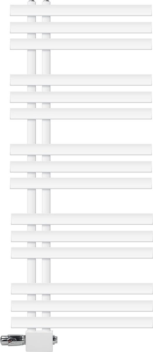 LuxeBath badkamer radiator Ijzer EM 500x1200 mm wit middenaansluiting met aansluitset thermostaat universeel hoek en rechtdoor, design radiator handdoekwarmer handdoekdroger handdoekradiator