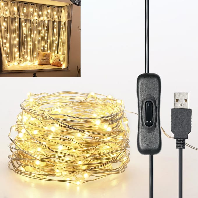 Fairy Lights 12m 120 LED's Lichtsnoer USB IP65 Waterdicht Warm Wit voor warme witte kleur