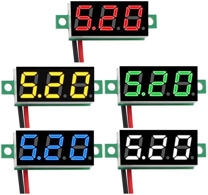 Digitale Voltmeter - Spanningstester Module - Accu Controleren - Twee-draads Aansluiting - 5 Stuks - Multicolor
