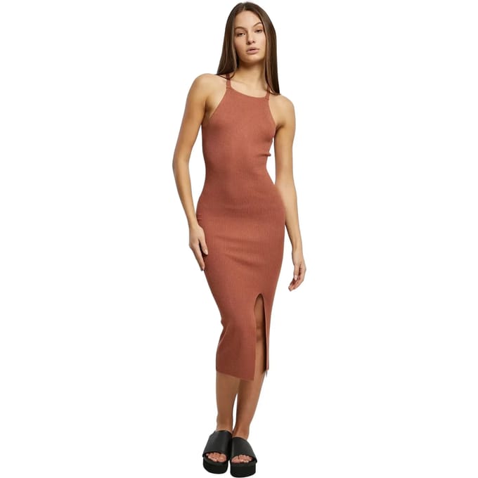 Urban Classics - Midi Rib Knit Crossed Back Lange jurk - L - Oranje
