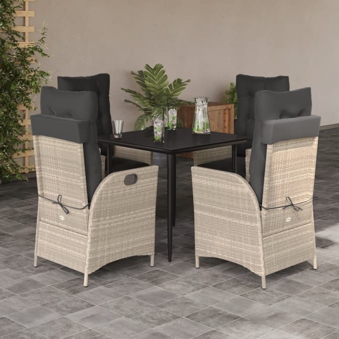 vidaXL - 5-delige - Tuinset - met - kussens - poly - rattan - lichtgrijs