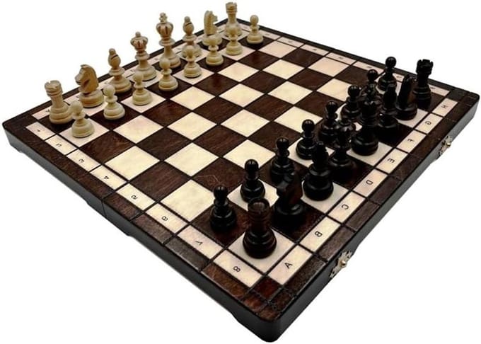 Schaakspel - Traditioneel spel - Strategisch denkspel - Inklapbaar bord - 35 x 35 cm - Houtkleur