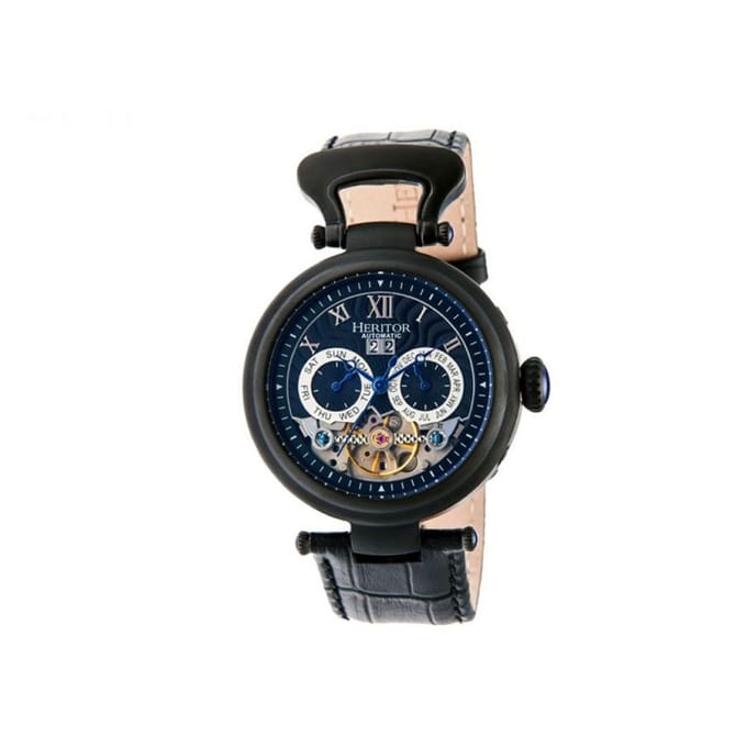 Heritor Automatic Ganzi Semi-Skelet Horloge met Leren Band - Zwart
