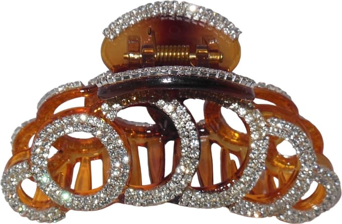 Haarklem met strass oplopende ringen bruin