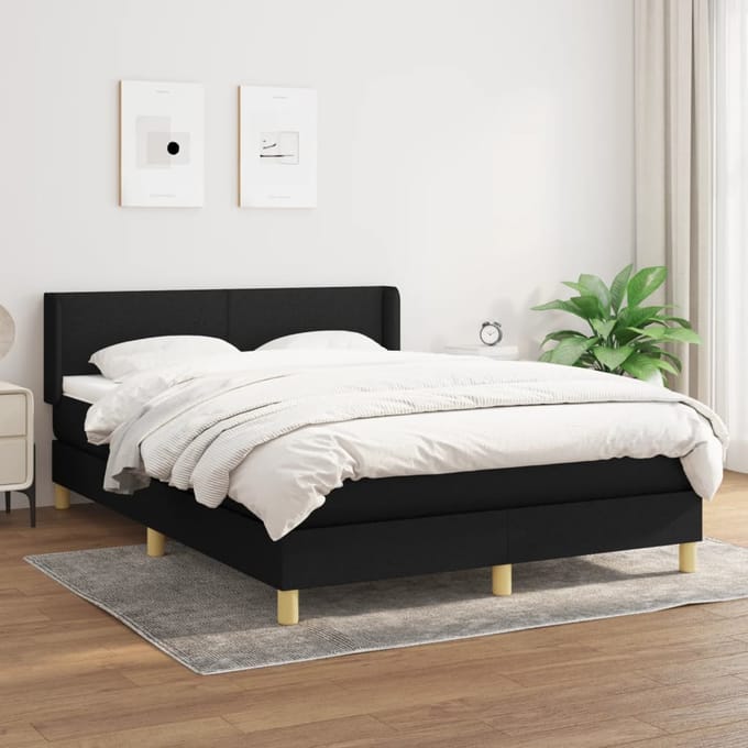 vidaXL - Boxspring - met - matras - stof - zwart - 140x200 - cm