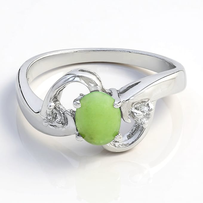 Cavill - 925 Sterling Zilveren Ring - 0.28 ct Keizerlijk Chrysopraas & 0.08 ct Witte Topaas - Ovaal Cabochon - Elegante Damesring