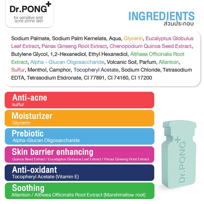 Dr. PONG+ Natural Volcanic Sulphur Soap 70 g. x 1 / 3 / 6 / 12 pcs 70 g. x 6 pcs