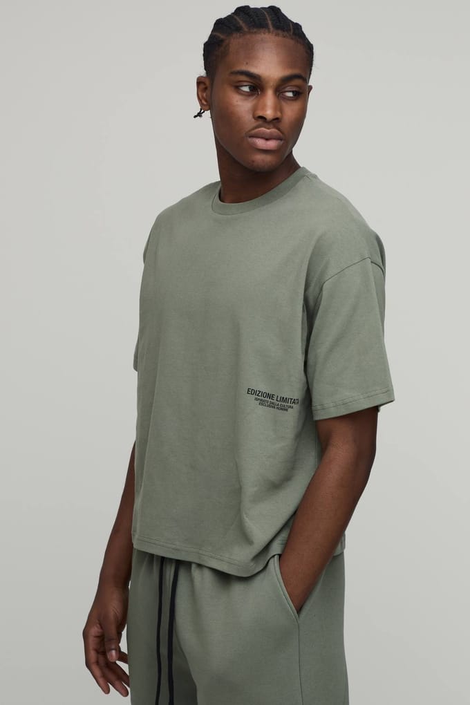 Oversized Boxy Heavyweight Printed T-Shirt | Vintage Khaki | Size Small