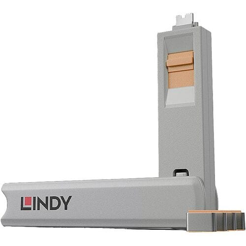 Sleutel voor USB-C-poort Lindy - Schloss für USB-C-Port - orange Set van 4 stuks Oranje Sleutelslot Incl. 1 sleutel 40428