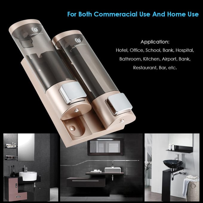 Handmatige handzeepdispenser Wandmontage Dubbele vloeibare shampoo Douchegeldispenser voor hotel 200mlx2