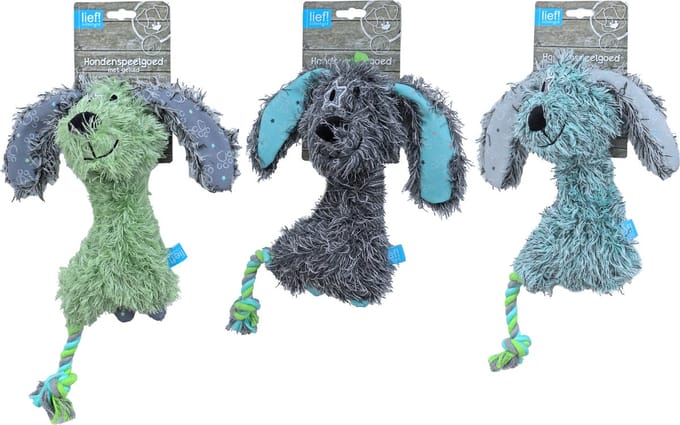 Lief Boys hondenspeelgoed - staande teckel met piep - 25 cm - 1 stuk assorti