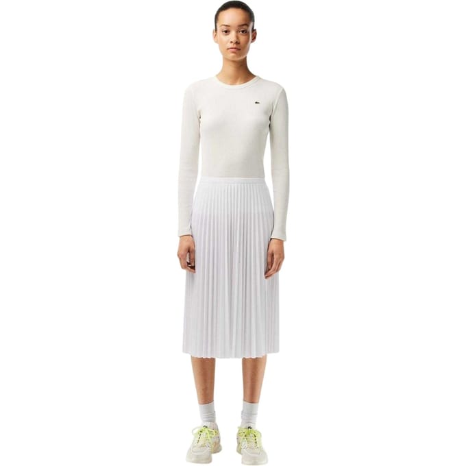 Lacoste Midi-rok voor dames met plooien en elastische tailleband (Wit)
