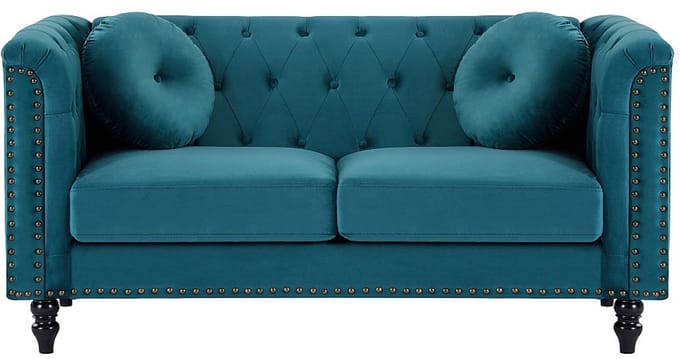 Vente-unique Tweezitsbank van blauwgroen velours TURNER