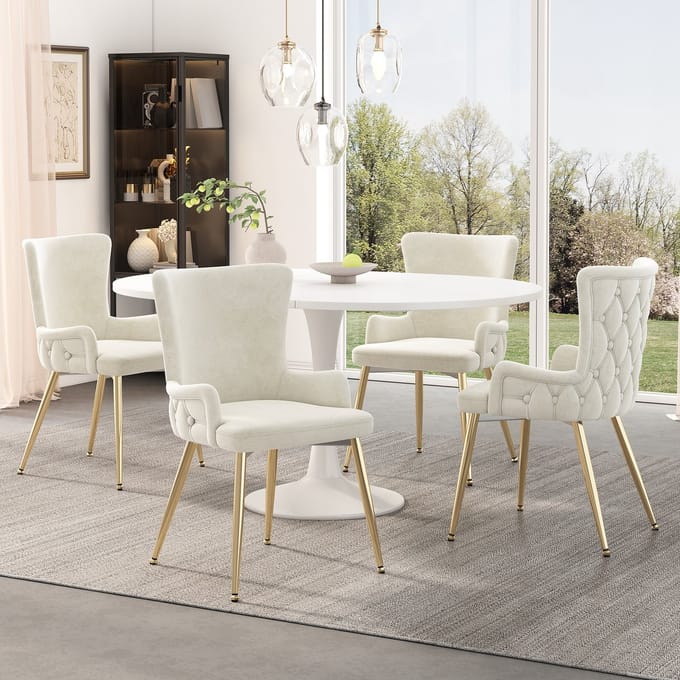 REDOM Eetkamerstoel - Set Van 4 - Fluweel - Modern - Woonkamer Of Eethoek - Metaal - Beige