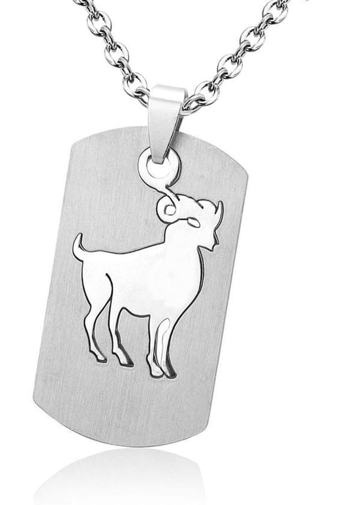 Montebello Ketting Ram - 316L Staal - Horoscoop - 50x22mm - 50cm