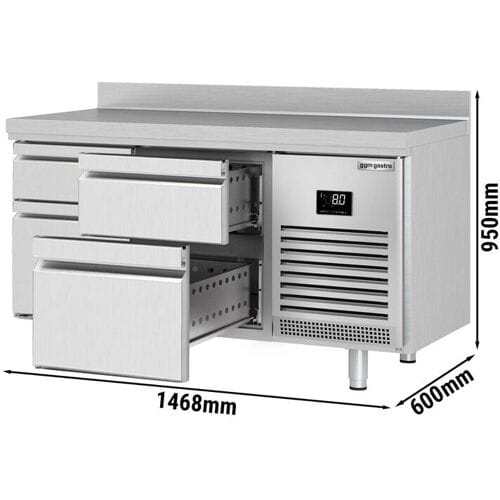 GGM Gastro Kühltisch Premium PLUS - 1468x600mm - mit 4 Schubladen - mit Aufkantung