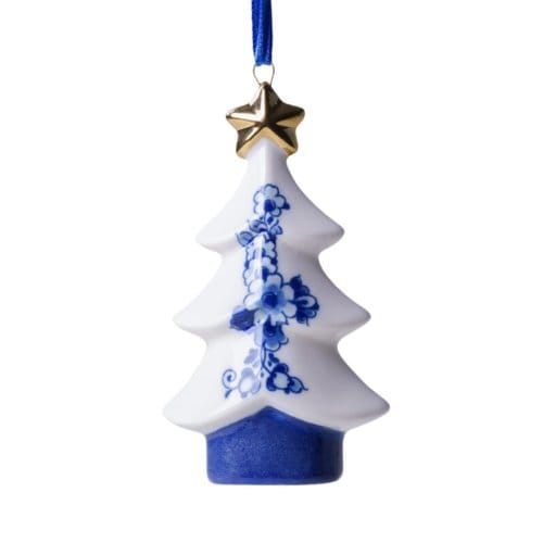 Heinen delfts blauw kerstornament - kerstboom ster, 8 cm