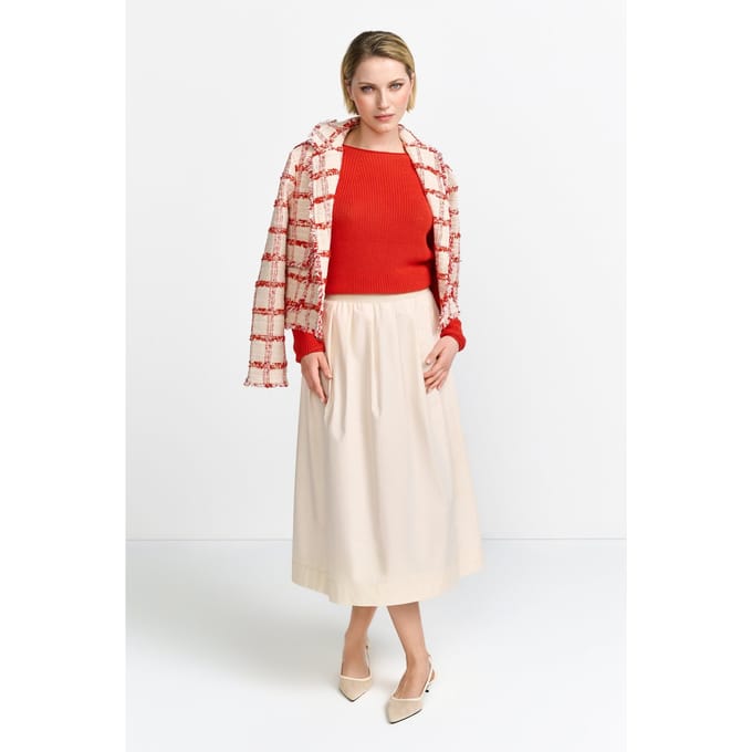 Rich & Royal Seamless Crew Neck Half Cardigan Sunset Red Größe: M | Pullover Outlet | Damen | Rot