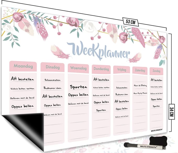 Brute Strength - Magnetisch Weekplanner whiteboard (37) - 53 x 34 cm - Planbord - Familieplanner - Gezinsplanner - To Do Planner