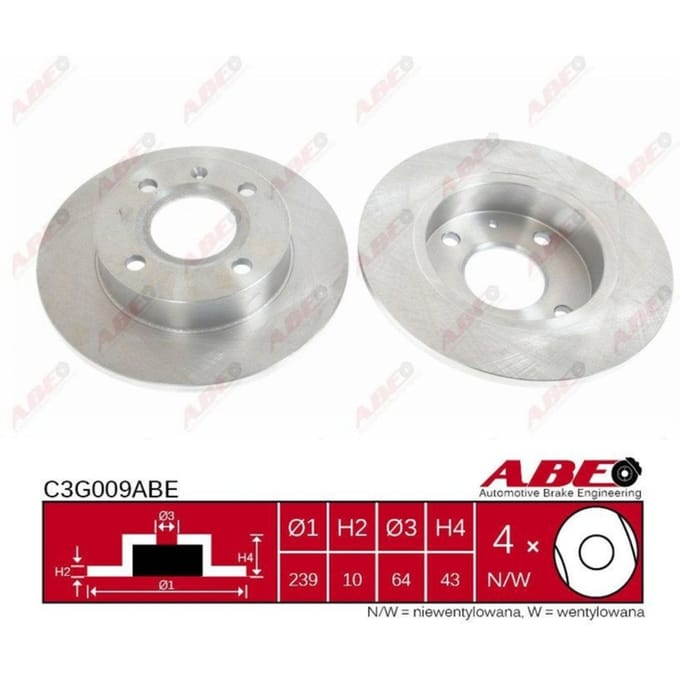 Remschijf ABE C3G009 voorkant, compleet, 1 Stuk