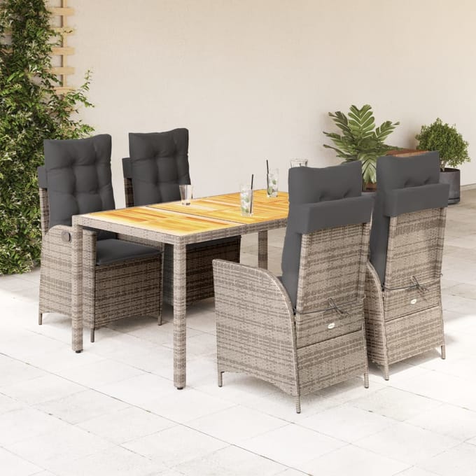 vidaXL - 5-delige - Tuinset - met - kussens - poly - rattan - grijs