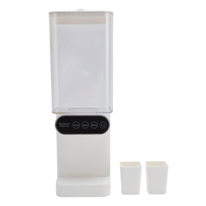 Distributeur de Bain de Bouche Capacité 700 ml 3 Vitesses Induction Intelligente Distributeur de Bain de Bouche avec 2 Gobelets Magnétiques pour Salle de Bain white