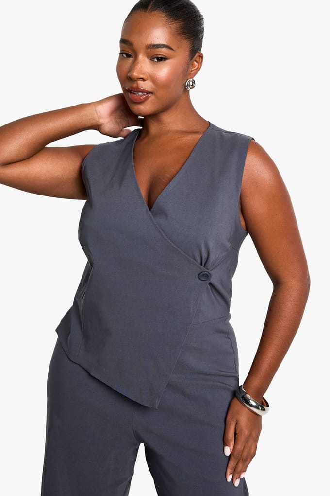 boohoo Dames plus bengaline gilet jumpsuit | Charcoal | Maat: 26