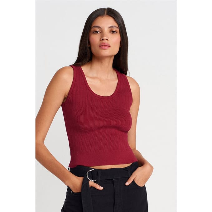 Geribbelde Mouwloze Slim-fit Blouse