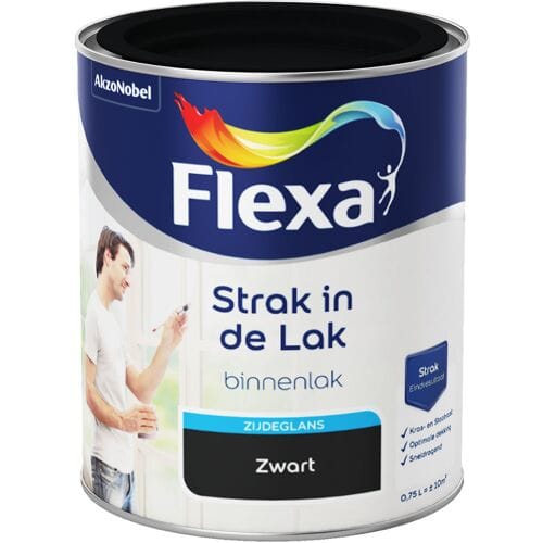 Flexa - Strak In De Lak Binnenlak Zijdeglans - Zwart - 750 Ml