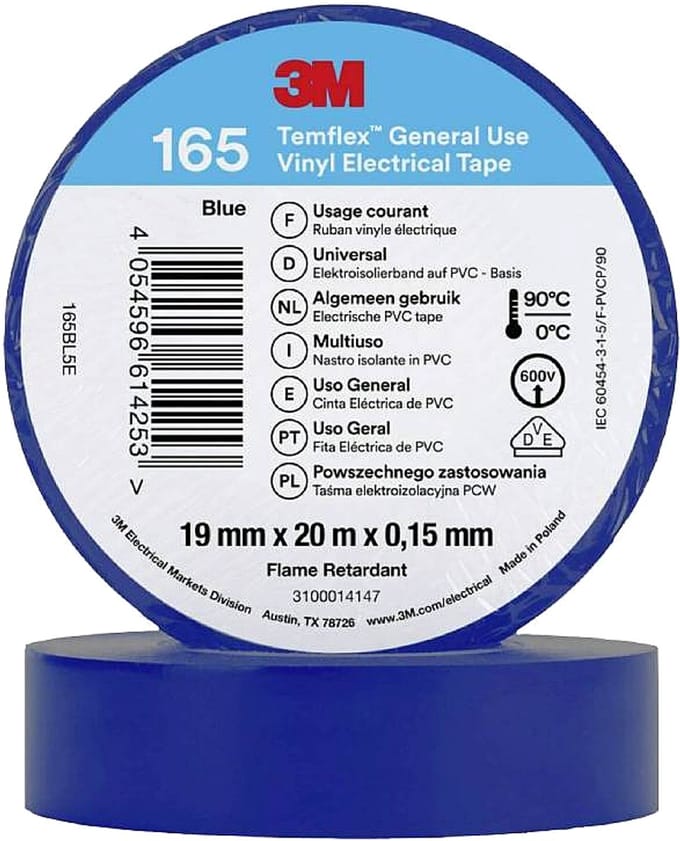 3M Isolatie Tape - 19mm breed - 0,152mm dik - 20 meter - Blauw