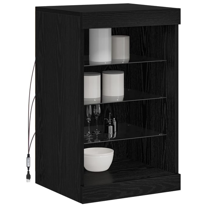 vidaXL - LED - Dressoir - Zwart - Eiken - 41 - x - 37 - x - 67 - cm - Bewerkt - hout
