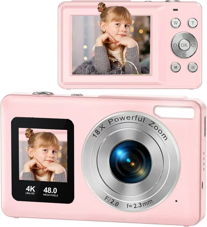 2 IN 1Digitale camera - 1080P Compactcamera- 48M camera - HD vlogging - camera - draagbare minicamera met 2,4 inch LCD - Roze