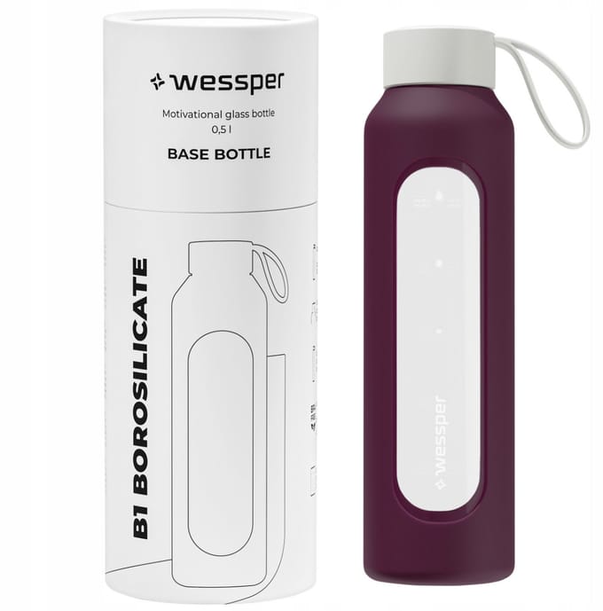 Glazen Motivatiefles 500ml – Duurzame Waterfles in Ruby