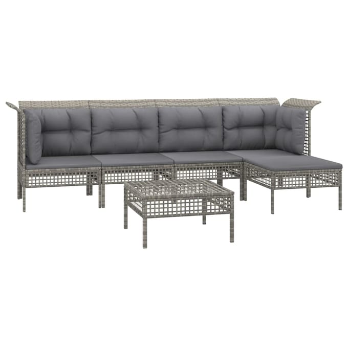 vidaXL - 6-delige - Loungeset - met - kussens - poly - rattan - grijs