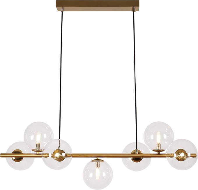 Olucia - REMO - Hanglamp - Transparant / Messing - 7L - Vorm: Rechthoek