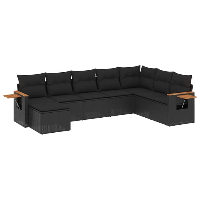 vidaXL - 8-delige - Loungeset - met - kussens - poly - rattan - zwart