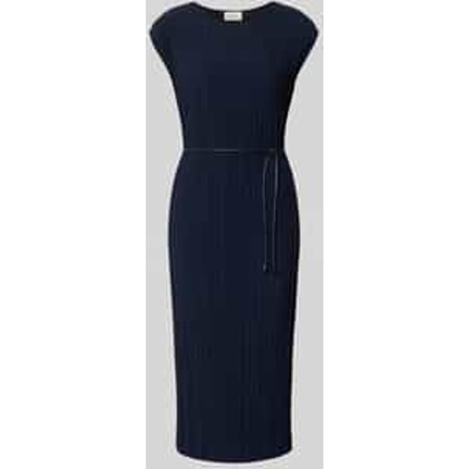 Midijurk met ronde hals en bindriem