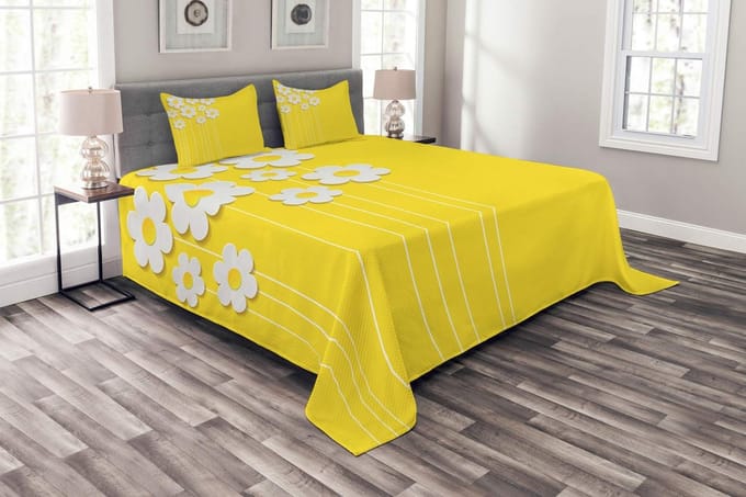 ABAKUHAUS sprei-set – cartoon-lentebloemen – geel-wit – 264x220 cm
