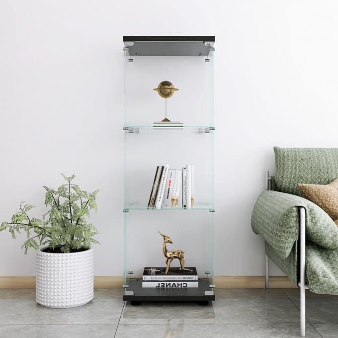 Glazen Vitrinekast 1 Deur – 3 Planken – Afsluitbaar – Zwart