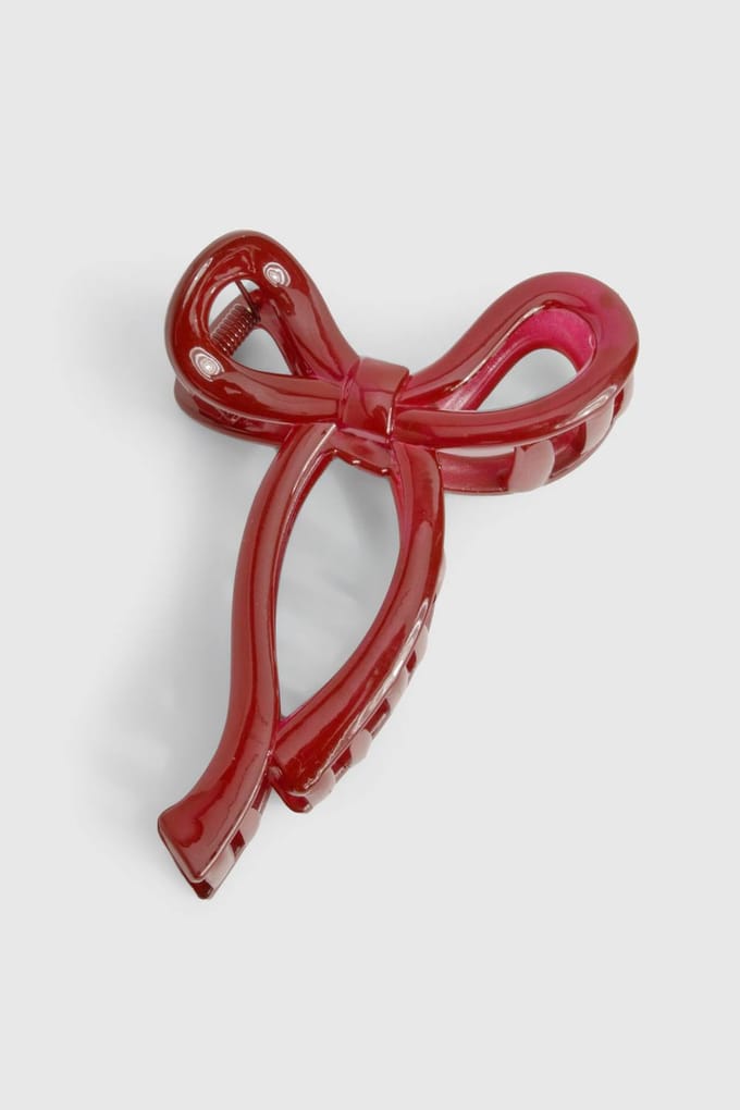 boohoo Dames Kersenrode Strik Klauwclip | Rood