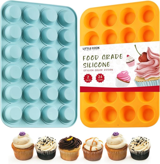 2 Stuks Mini Muffinbakvorm Set - Flexibele Siliconen Bakvorm voor 24 Cupcakes en Taartjes