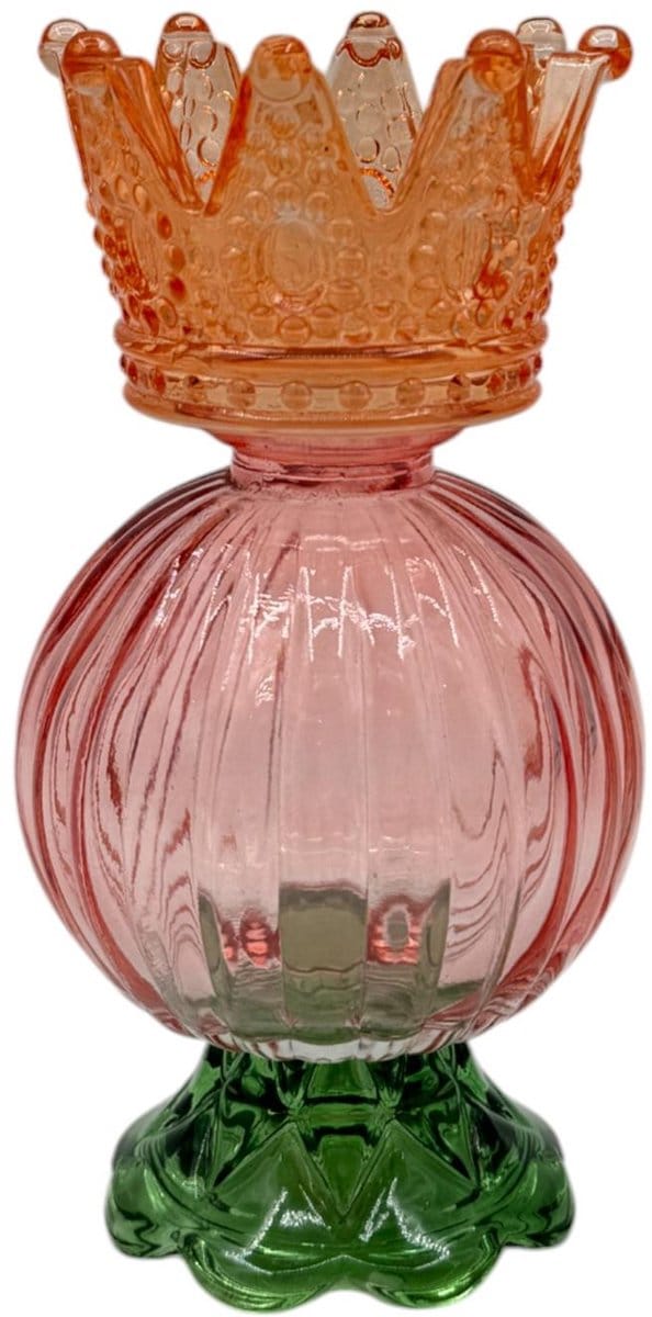 Kandelaar met kroon oranje 8x15,5cm
