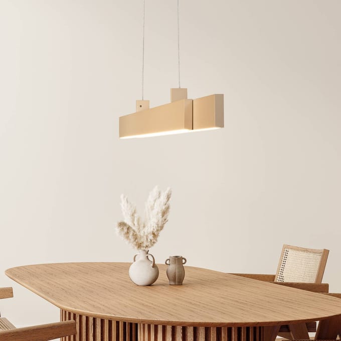 FISCHER & HONSEL LED hanglamp Vayana, lengte 114 cm, zandkleurig, metaal, CCT